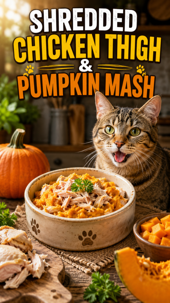 Shredded Chicken Thigh & Pumpkin Mash: A Simple, Nutritious Cat Meal
