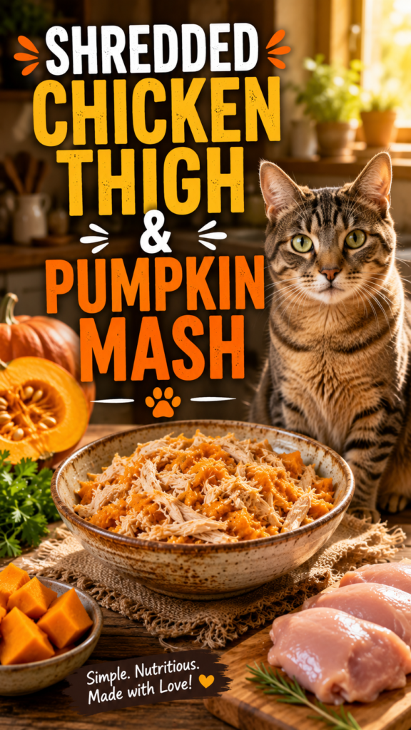Shredded Chicken Thigh & Pumpkin Mash: A Simple, Nutritious Cat Meal