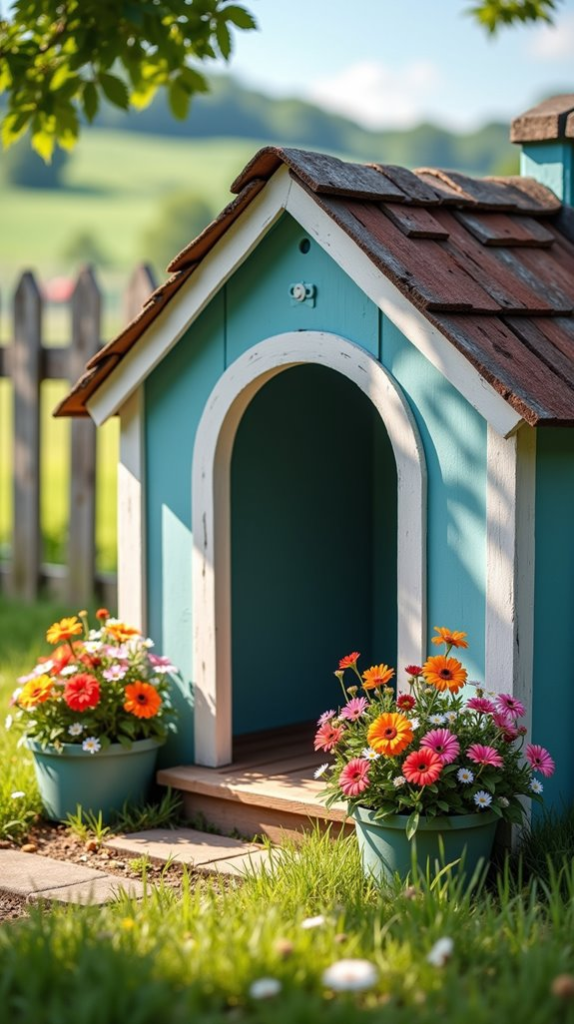3. Dog House With Flower Box Accents