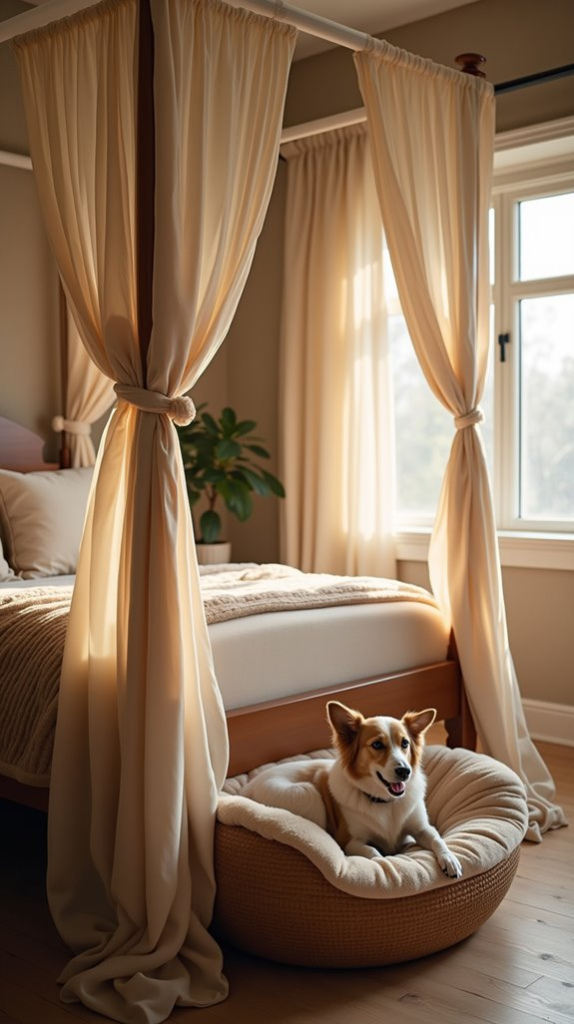 Stylish Canopy Bed Featuring a Cozy Dog Pod