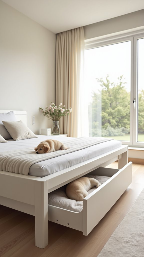 Sleek Minimalist Bed With Hidden Dog Bed Drawer