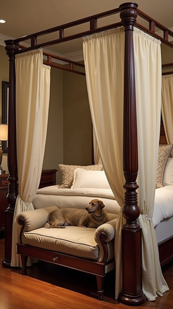 Elegant Four-Poster Bed With Adjacent Dog Bed