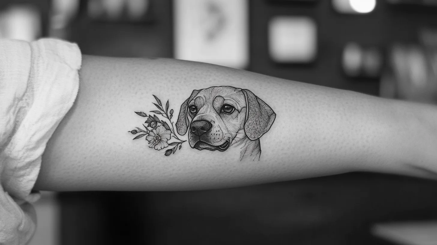 25 Minimalistic Dog Tattoos with Flowers