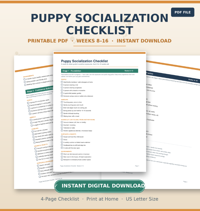Puppy Socialization Checklist Printable | 8-16 Weeks Training Guide PDF | Dog Owner Digital Download