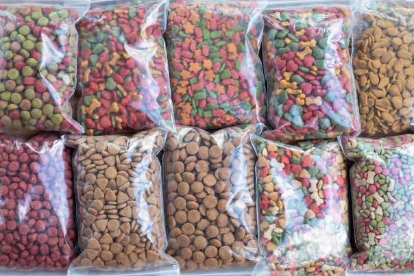 Sealed bags of dog food and medications packed for emergencies