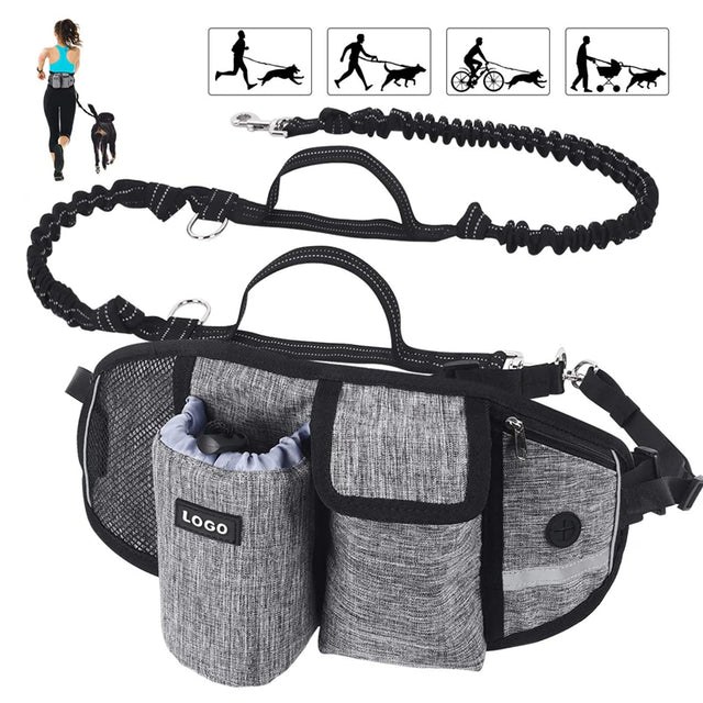 Hands-free belt bag with dog treats and walking essentials